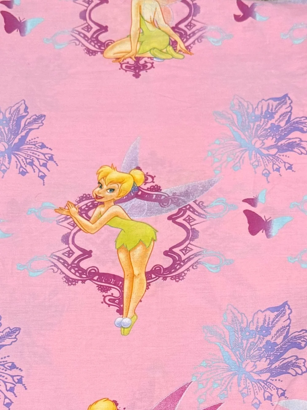 Tinkerbell Vintage Full Sheet The Wonderful World of Disney Pink & Purple EUC